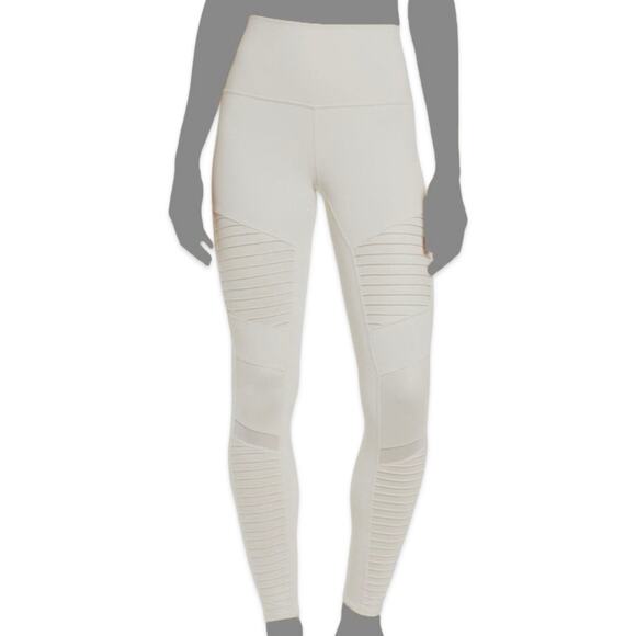 Alo Ivory White High-Waist Moto Mesh Leggings size XS Athleisure Yoga Workout - Picture 1 of 11